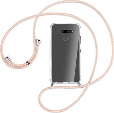 Produktbild von Handykette Backcover-Schutzhülle mit Band (Metall silberfarben) für LG G8X ThinQ - rose peach