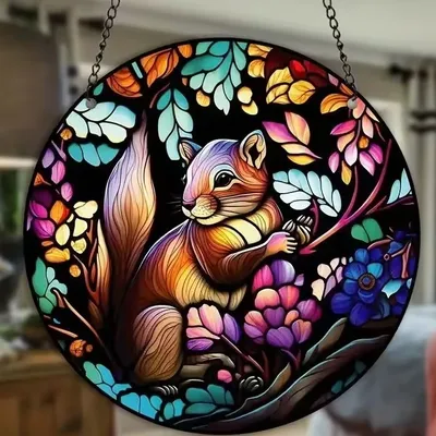 Produktbild von Sonnenfänger Eichhörnchen – Buntglas Kunstwerk KP31418