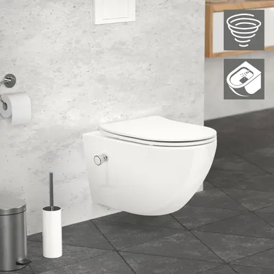 Produktbild von LuxeBath Spülrandloses Wand Hänge-WC mit Bidet-Funktion, Weiß, lang, Tornadospülung