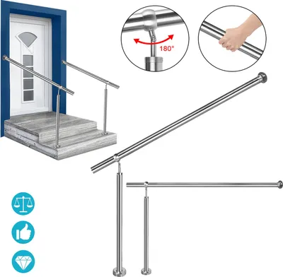 Obrázok produktu pre XINZI Nerezové zábradlie na schody 180x90 cm - nastaviteľný uhol a stabilita, pre schody v interiéri/garáži/bytoch/domoch, vhodné pre schodisko/parapet