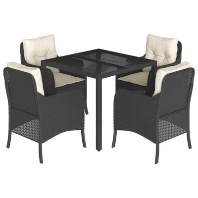 Produktbild von 5-tlg. Garten-Essgruppe mit Kissen Schwarz Poly Rattan