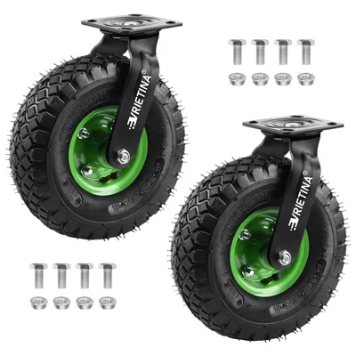 Produktbild von 2 Stück 360° Lenkrollen Set Ø 250 x 90 mm Rad, Ruhig Luftrad auf Stahlfelge, Luftbereifung mit Stoßdämpfung, Bollerwagen & Transportwagen Kit