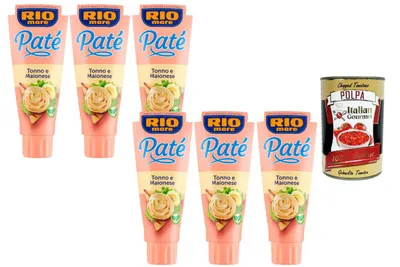 Produktbild von Rio Mare Thunfisch-Paté mit Mayonnaise 6×100g, cremiger Fischaufstrich für Toast, Sandwich, Canapés & Snacks, praktisch portioniert und Polpa 400g