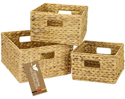 HMF Aufbewahrungskorb 3er Set geflochten aus Wasserhyazinthe 37245