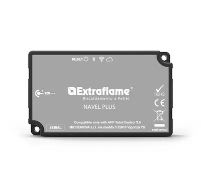 A product shot of a gray electronic module with text and logos on its surface, set against a white background with a light gray shadow.