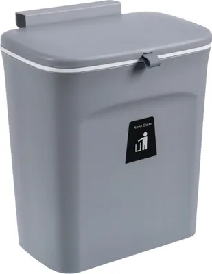 Image de Poubelle suspendue avec couvercle pour cuisine, montage mural plastique pour bureau,salle de bain Gris