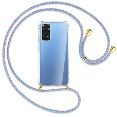 Produktbild von Handykette Backcover-Schutzhülle mit Band (Metall goldfarben) für Xiaomi Redmi Note 11S 4G - pink/mint