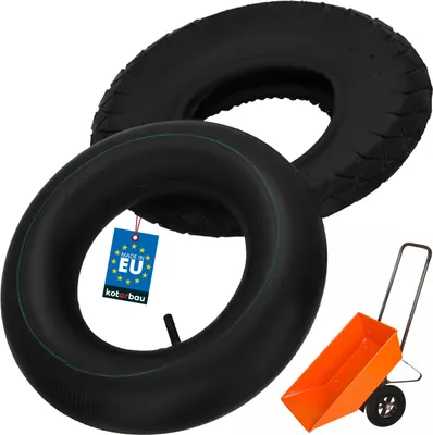 Produktbild von KOTARBAU® Sackkarren Reifen und Schlauch für Schubkarrenrad Schubkarre Ersatzschlauch ⌀ 35 cm + Sackkarre Ersatzreifen ⌀ 44 4PR