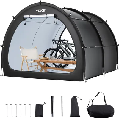 Immagine prodotto di Tenda per biciclette VEVOR, 5 biciclette, con finestre di ventilazione, ondulata, con fibra di vetro ad alta resistenza e doppie cerniere, 1706 x 2133 x 2438 mm