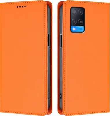 Image de Housse de téléphone portable pour Oppo A54 4G/A54S/A55 5G/A16/A16S/A55s 5G/A53s 5G/A56 5G, Cuir synthétique Housse à rabat antichoc Magnétique avec support Orange