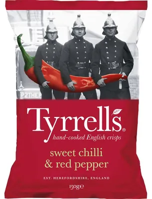 Obrázek produktu pro Tyrrells Handcooked Sweet Chilli Chips glutenfrei vegan 150g