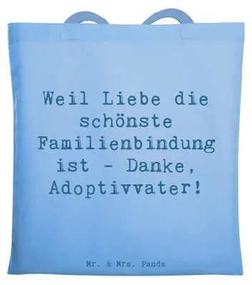 Produktbild von Mr. & Mrs. Panda Jutebeutel Spruch Danke Adoptivvater - Sky Blue - Geschenk, Laptoptasche, Uni Tasche, persönliche Erinnerungen, Herz, Familie, Geschenke, Adoption