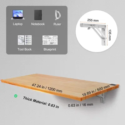 Productafbeelding van Vouwtafel - Klaptafel - Inklapbare Tafel - Wandbureau - Wandtafel - Rubberwood Hout - Draagkracht 225 kg