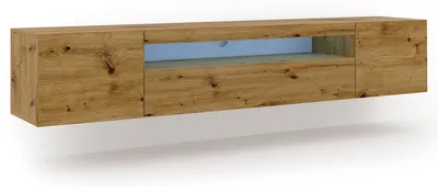 Image de Lowboard TV Armoire Aura 200 cm Suspendue ou debout universelle Armoire basse TV Board Sideboard HiFi Table Armoire suspendue (Chêne Artisan avec LED)