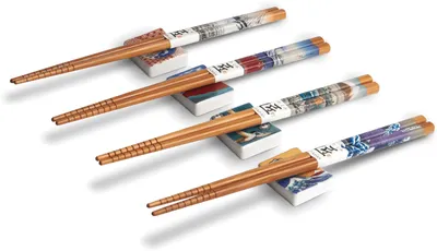 Produktbild von Essstäbchen Set Asiatica | 4 Paar Holz-Essstäbchen mit Keramik-Ablagen