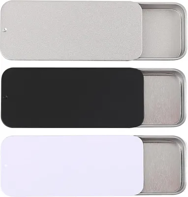 3er-Set rechteckige Metalldosen, 8 x 3,4 x 1,2 cm, silber/schwarz/weiß