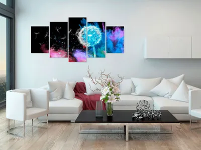 Produktbild von Akustikbild Abstrakt Pusteblume 200x100 cm Bilder Akustikschaum Hochleistungsschallabsorber Schallschutz Leinwand 5 tlg Wandbild Raumakustik Schalldämmung b-C-0114-b-p