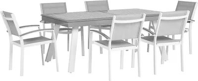 Produktbild von BELIANI Gartenmöbel Set Weiß Aluminium Grau Kunstholz 6-Sitzer Terrasse Outdoor Modern Tisch Ausziehbar 175-255 x 100 cm 6 Stühle mit Textilbespannung