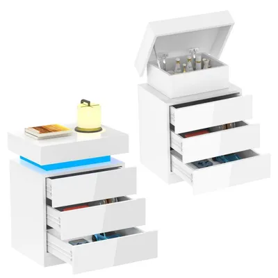 Immagine prodotto di Set di due comodini con illuminazione a LED, 3 cassetti, dimensioni 45x35x61 cm, colore bianco