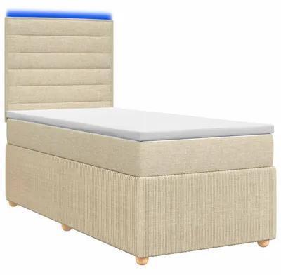 Image de vidaXL LED Lit Boxspring avec matelas Crème 90 x 200 cm Tissu