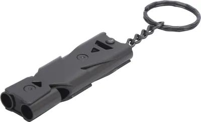 Produktbild von Outdoor-Survival-Pfeife mit Schlüsselanhänger, Edelstahl-Doppelrohre, Sicherheitspfeife, Schwarz
