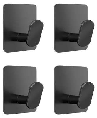 Produktbild von Bohrfreies Handtuchhalter-Set, 4 Stück, selbstklebend, Edelstahl-Handtuchhaken, selbstklebende Haken, Kleiderhaken, Wandhaken, Türhaken für Küche und Bad, schwarz