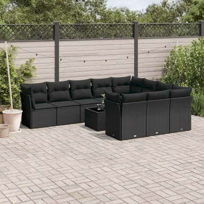 Produktbild von Design 11-tlg. Garten-Sofagarnitur mit Kissen Schwarz Poly Rattan, Gartenmöbel-Sets 2024