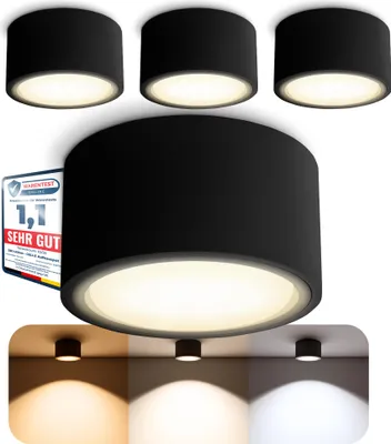 Produktbild von 4 Stück SSC-LUXon CELI-X LED Aufbaulampen schwarz rund flach - 3CCT Lichtfarbe warmweiß neutralweiß kaltweiß – 3W GX53 230V Deckenstrahler Innen