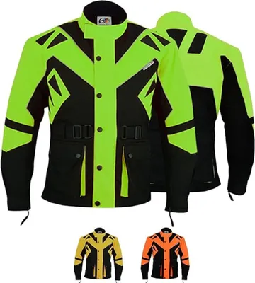 Produktbild von Motorradjacke Orange Gelb Grün Schwarz mit Protektoren GW300J, Größe:52/L, Farbe:Grün