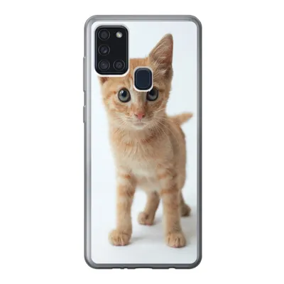 Produktbild von MuchoWow® Handyhülle Schutzhülle Hülle für Samsung Galaxy A21s Katze - Rot - Kätzchen - Mädchen - Kinder - Jungen - Kind Silikon Softcase Handy Hülle - Hartschale