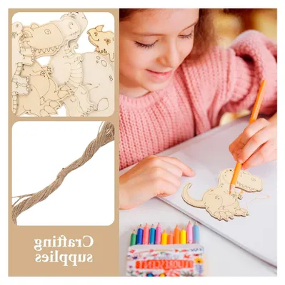 Produktbild von 16 Stück Holzfiguren Dinosaurier Bastelset mit Glatten Holzscheiben zum Bemalen für die Kinderzimmerdekoration