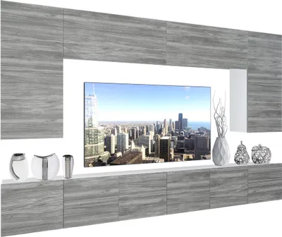 Produktbild von BELINI Wohnwand Vollausstattung Wohnzimmer-Set Moderne Schrankwand mit LED-Beleuchtung Weiß Glänzend Anbauwand TV-Schrank Glamour Holz Matt