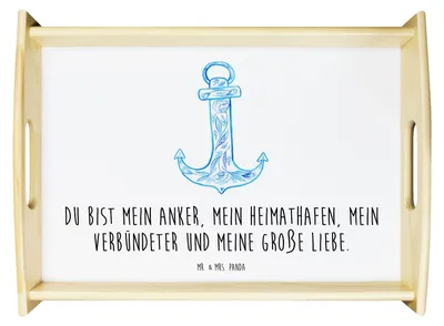 Produktbild von Mr. & Mrs. Panda Deko Tablett Anker Blau - Weiß - Geschenk, Gute Laune, serviertablett aus holz, Bett-Tablett, Sofa, sofatablett