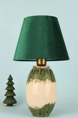 Produktbild von Opviq, Hochwertige Tischlampe mit Keramikkörper, Samtoberteil, Ø25 h:20 cm, Höhe: 44 cm, Kabel: 150 cm, E27 Fassung, Max 40 W, IP20, Grün | Perfekt für modernes Wohnen.