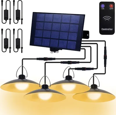 Produktbild von Außen Solarlampe Solarleuchte Pendelleuchte mit Fernbedienung IP65 LED Wasserdicht Hängelampe Garten mit 4 Lampen