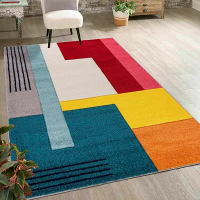 Obrázok produktu pre Koberec s Krátkym Vlasom Mazovia - Geometrické, Farebné Koberec do Obývacej Izby, Spálne, Izby Teenagerov - 180 x 250 cm