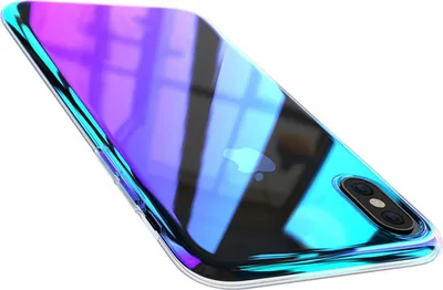 A close-up, angled view of the back of a smartphone case with a iridescent, color-shifting finish.