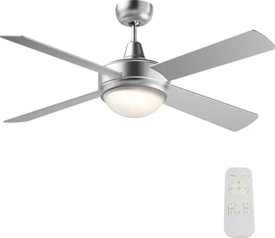 Image de Wiltec Ventilateur de plafond silencieux 65 W, 4 pales, Ø 130 cm, max. 30 m², plafonnier intégré, brasseur d’air avec lampe lustre luminaire