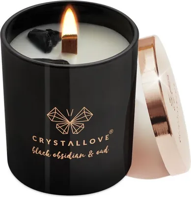 Immagine prodotto di Candela di soia CRYSTALLOVE con ossidiana nera e oud 220g