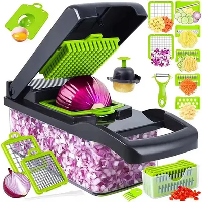 Produktbild von 16-in-1 Gemüseschneider KingSlicer mit Wechselklingen Fingerschutz und Reibe Grau