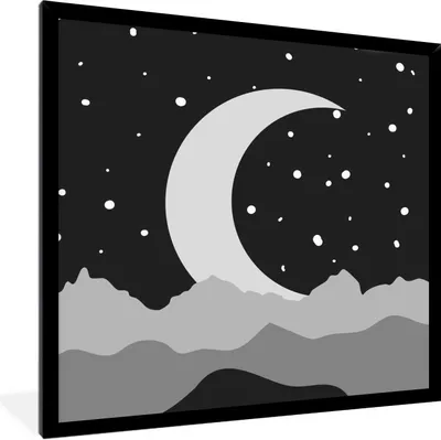 Produktbild von MuchoWow® Gerahmtes Poster Nacht - Mond - Schwarz - Weiß 40x40 cm - Poster mit Schwarzem Bilderrahmen Wandposter Rahmen Foto Bilder - Mit Rahmen - Wanddekoration Schlafzimmer