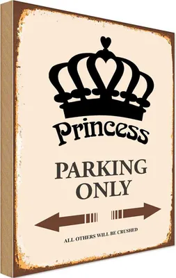 Produktbild von vianmo Holzschild 18x12 cm Princess parking only Korona Parkplatzschild