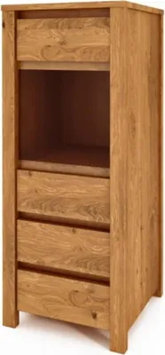 Produktbild von Anrichte Tinci aus Wildeiche massiv 45x45x112 Holzbeine Tür m. Glas 2 Schubladen