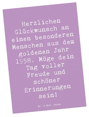 Produktbild von Mr. & Mrs. Panda Postkarte Spruch 1958 Geburtstag - Lavendeltraum - Geschenk, besonderer Mensch, Alter, liebe Geschenkidee, Postkarten, Erinnerungen, bildkarte, Grußkarte