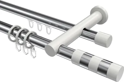 Produktbild von Interdeco Rundrohr-Innenlaufstange / Gardinenstange (Kombination) Chrom / Weiß, Typ Platon Mavell (Zylinder Bicolor), 20 mm Ø 2-läufig, 360 cm
