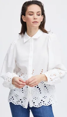 Produktbild von Pulz Jeans PZKARLA Blouse Damen Bluse Langarmbluse Bluse Kentkragen 100% Baumwolle regular fit