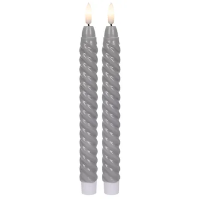 Obrázok produktu pre STAR TRADING LED-Echtwachs-Leuchterkerze Flamme Swirl Antique 25x2,3cm grau 2Stück