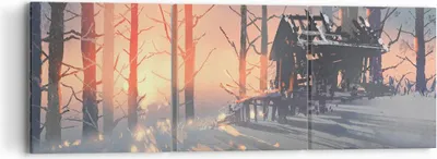 Produktbild von Bild auf Leinwand - Leinwandbild - Winter Wald Hütte - 90x30cm - Wand Bild - Wanddeko - Wandbilder - Leinwanddruck - Bilder - Kunstdruck - Wanddekoration - Leinwand bilder - Wandkunst - CA90x30-3854