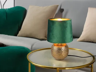 Produktbild von Reality Sophia Tischleuchte E14  ⌀16cm Goldfarbig Samtschirm Grün