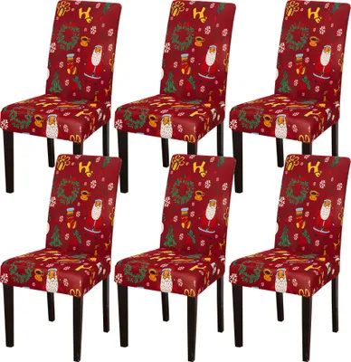 Obrázek produktu pro Vánoční kryt židle 6 ks Vánoční kryt židle Digitální tisk Elastické kryty sedadel Stretch High Back Slipcovers for Christmasel Banquet (Vánoční sob, Red）